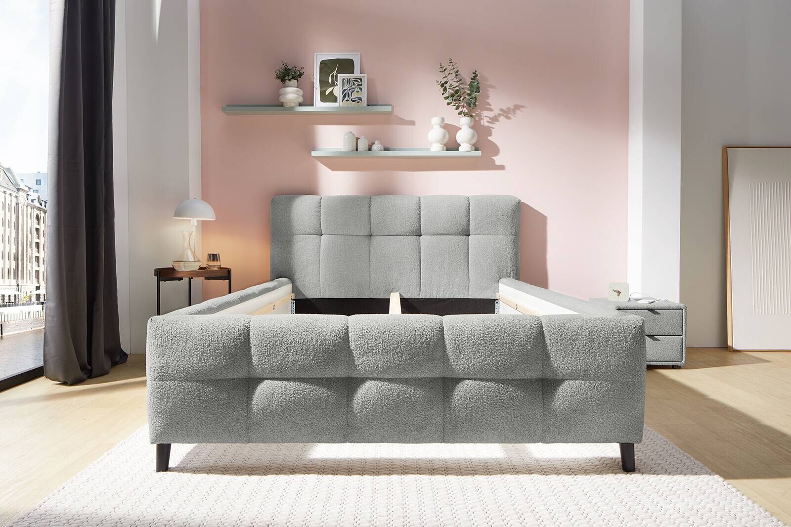 Polsterbettgestell hellgrau Polyester Liegefläche B/L: ca. 140x200 cm