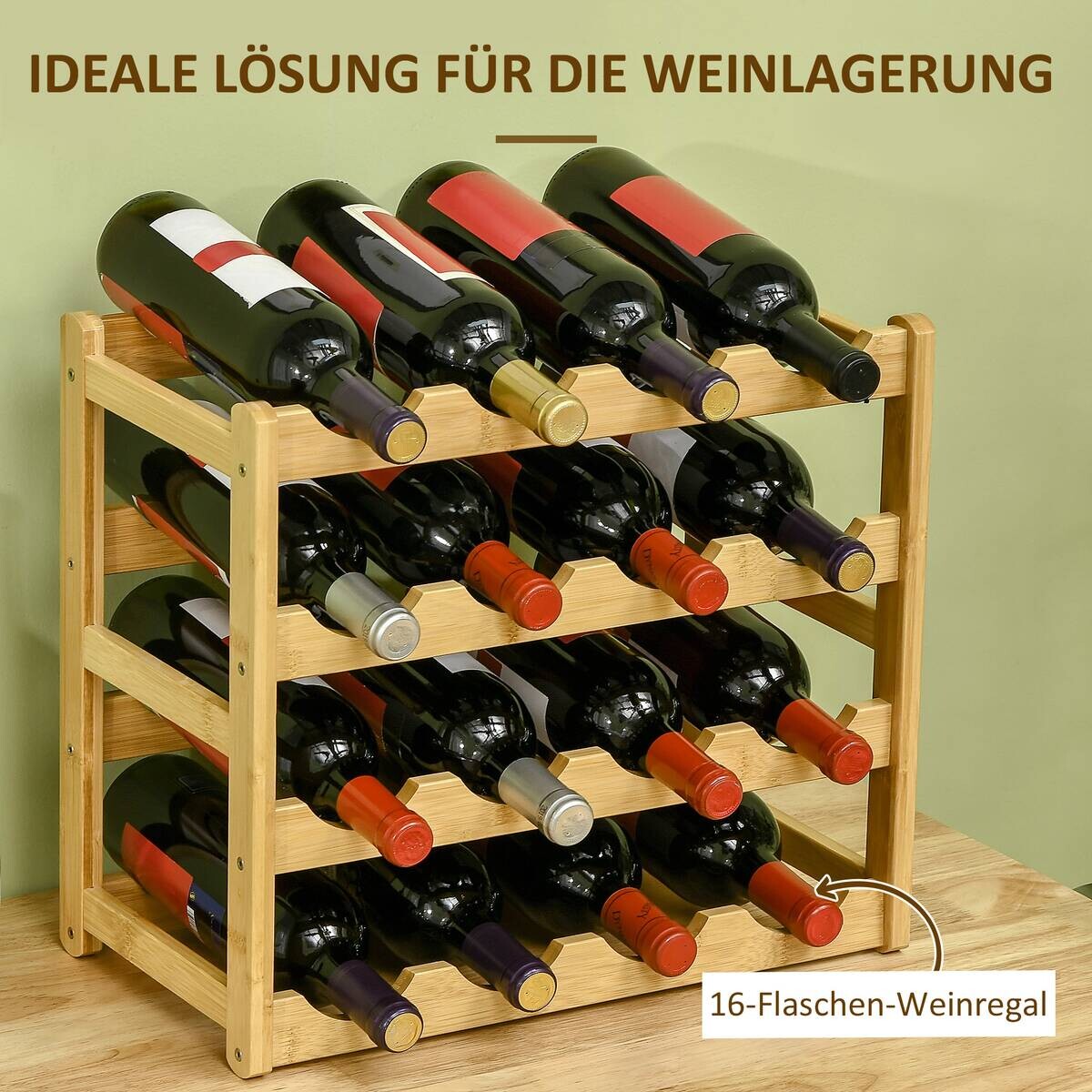HOMCOM Weinregal natur Bambus B/H/L: ca. 23,5x43x38 cm