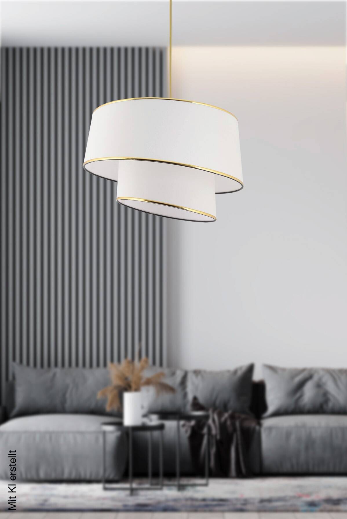 Opviq Pendelleuchte Barette gold weiß Metall Stoff B/H/L: ca. 32x70x32 cm E27 1 Brennstellen
