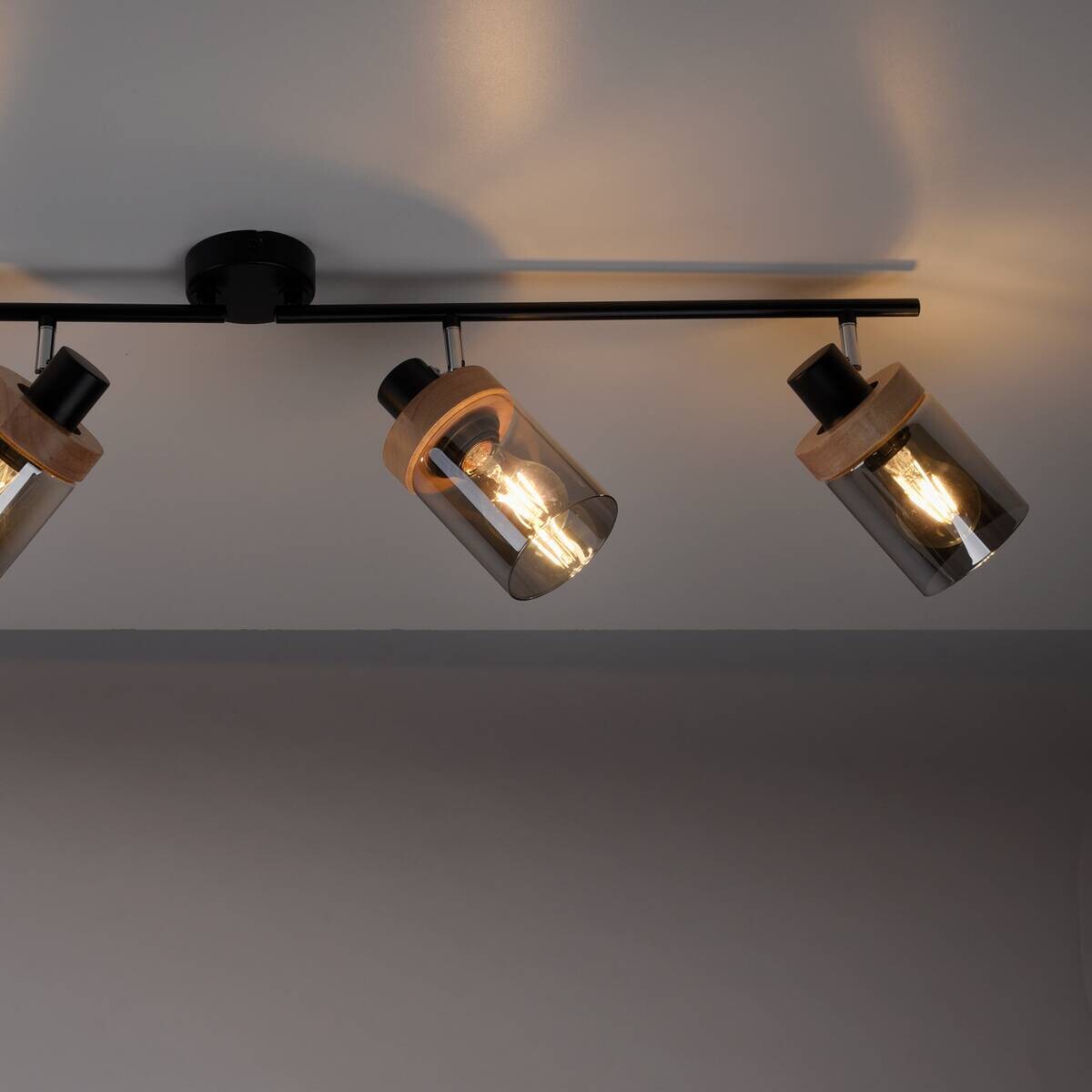 Just Light Spot Pasqual schwarz Rauch Metall Glas B/H/L: ca. 110x25x114 cm E27 4 Brennstellen