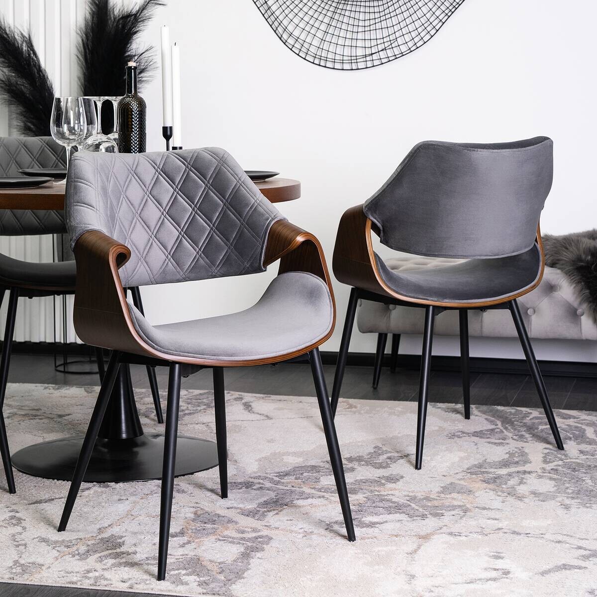 Stuhl DAKOTA nussbaum grau Velourstoff B/H/T: ca. 59x86x50 cm