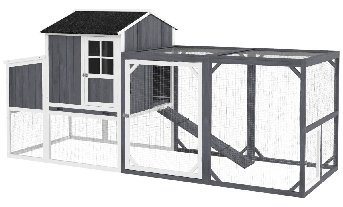 PawHut Hühnerstall grau Holz B/H/L: ca. 91x114x236,5 cm