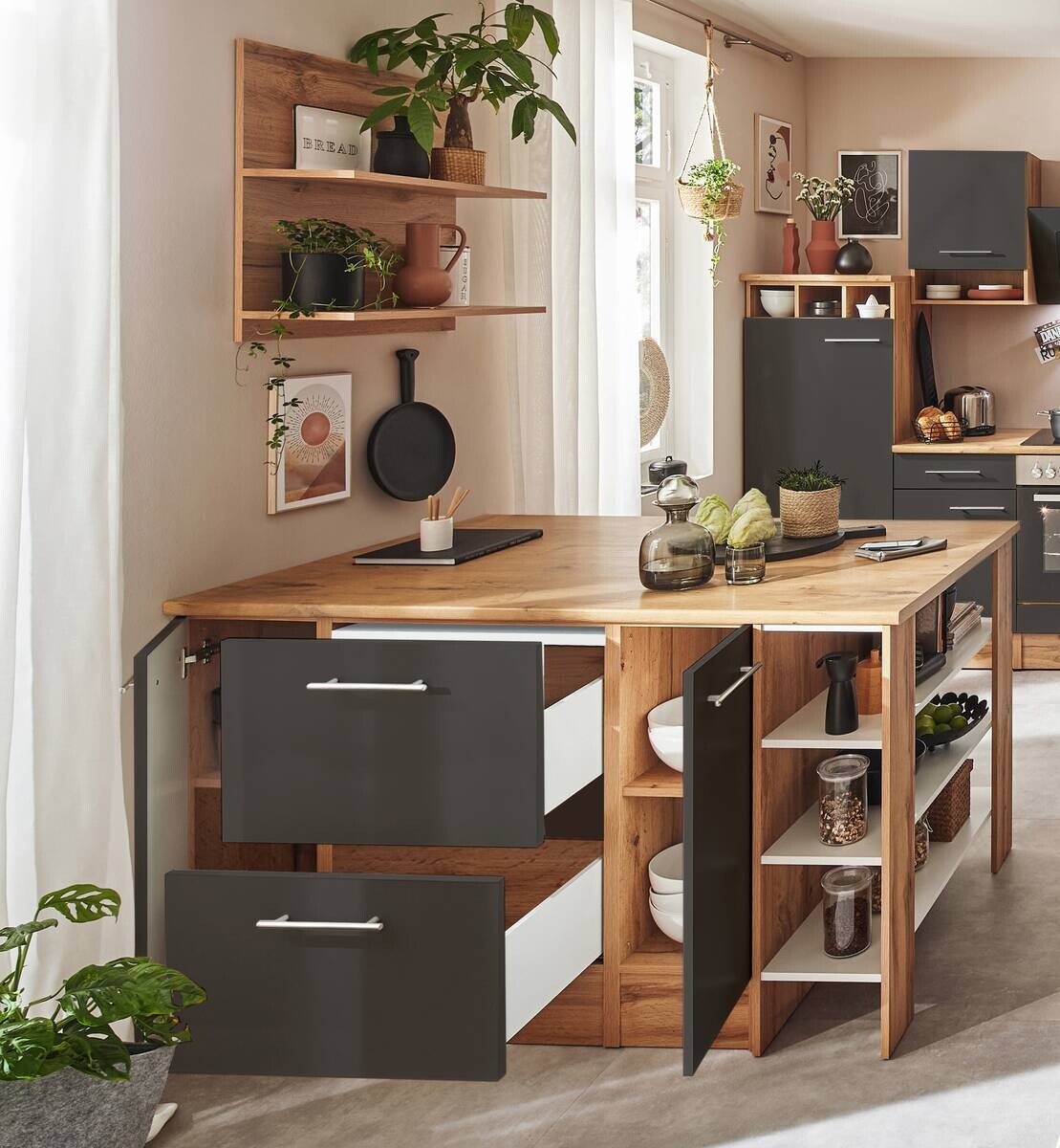 Respekta Winkelküche Hilde grau matt B/H/T: ca. 280x205x172 cm