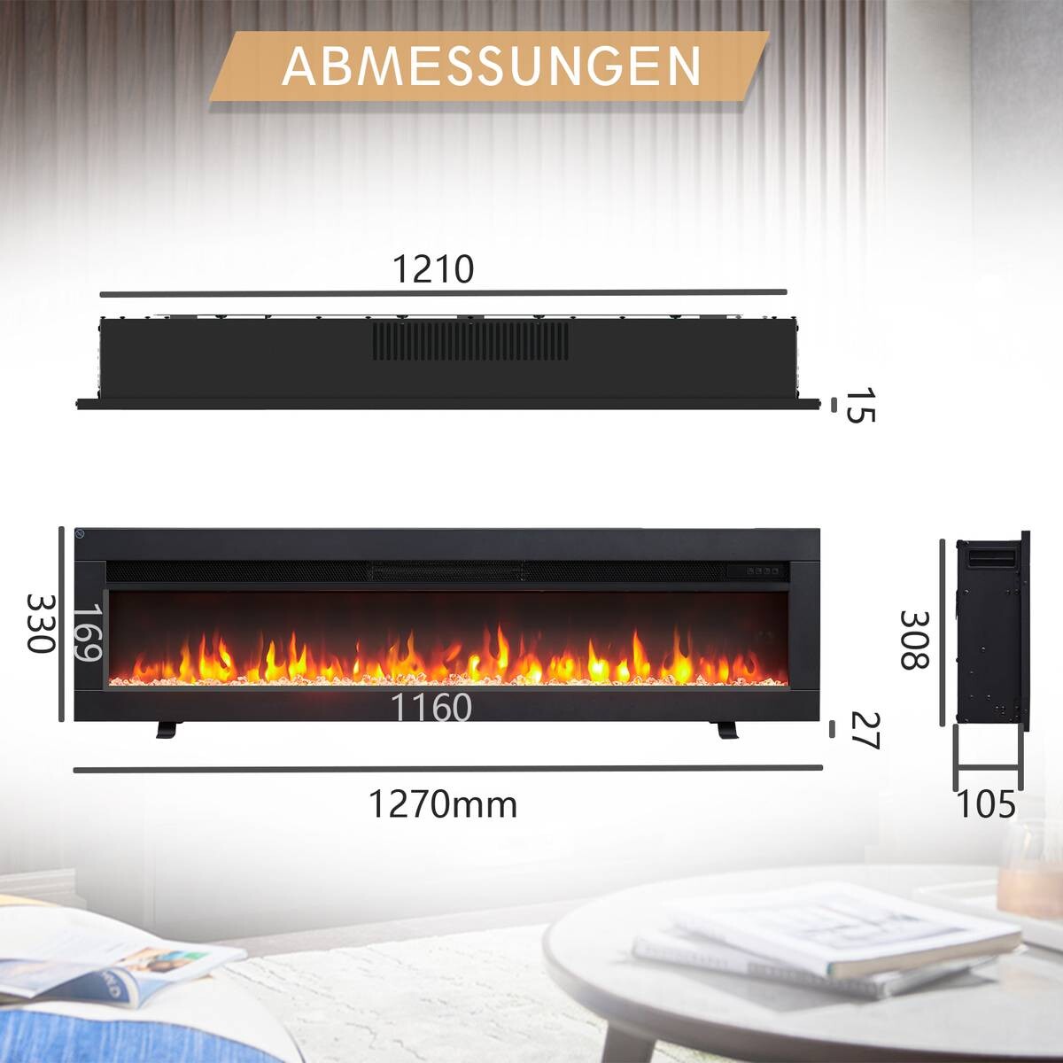 Balderia Elektrischer-Kamin Agnes 50 B/H/T: ca. 127x33x12 cm ca. 2000 W