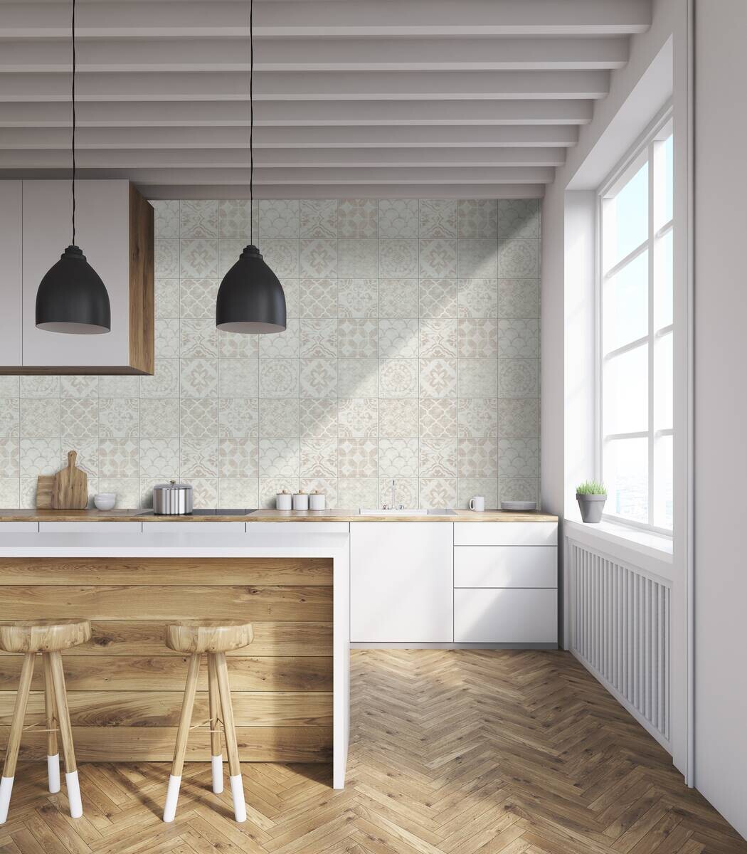 UGEPA Vinyltapete Fliesenoptik taupe B/L: ca. 53x1005 cm glitzernd