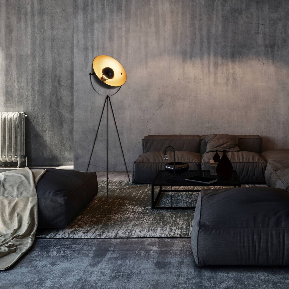 Näve Leuchten Stehlampe gold schwarz Metall B/H/T/D: ca. 55x150x55x55 cm E27 1 Brennstellen