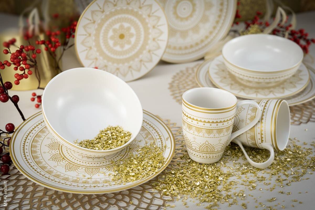CreaTable Kombiservice Mandala weiß Keramik | gold, weiß