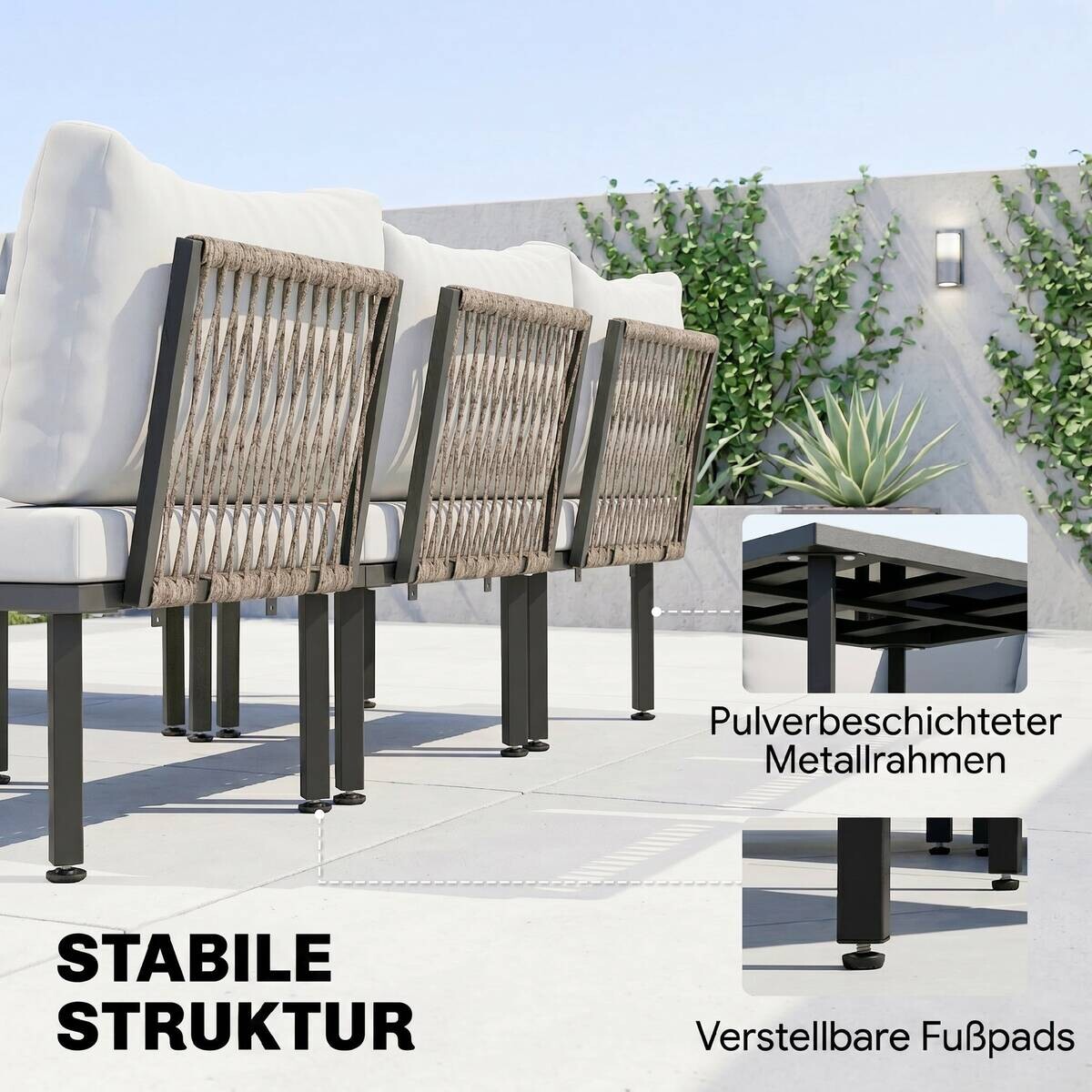 Outsunny Loungemöbel hellgrau Metall B/H/L: ca. 176x64x234 cm