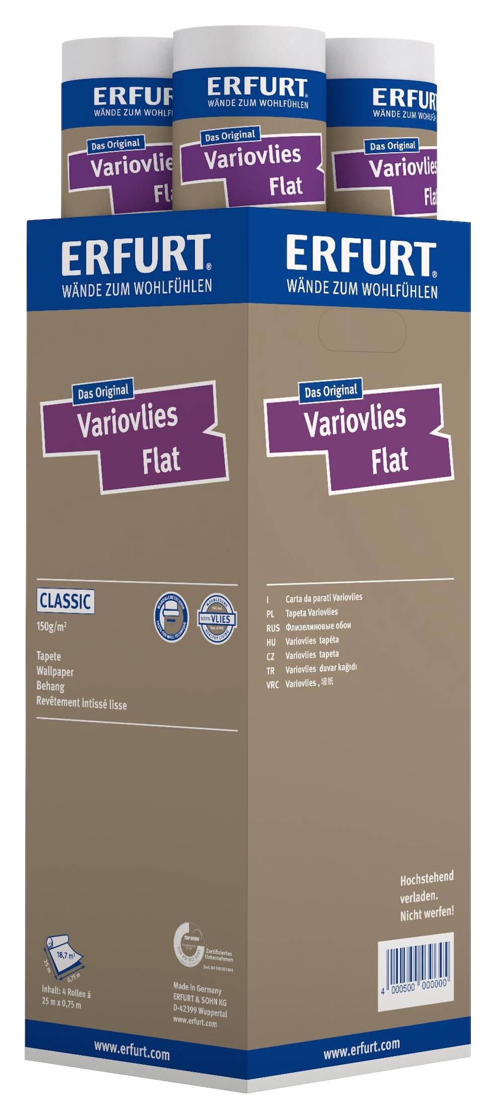 Erfurt Vliestapete Variovlies Flat Classic weiß B/L: ca. 75x2500 cm