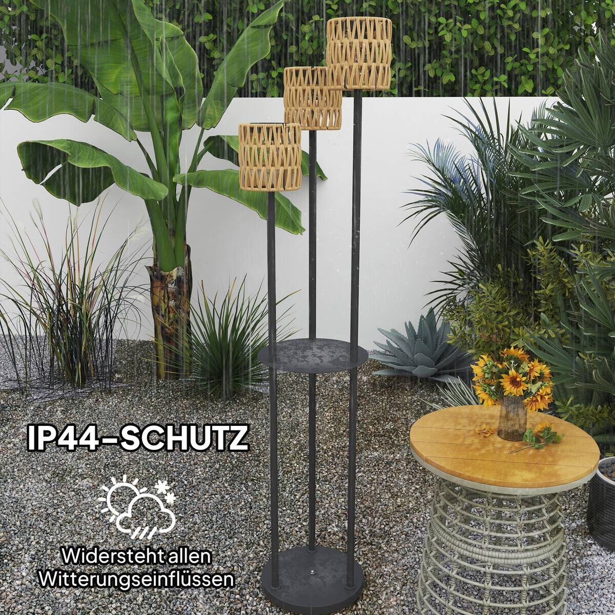 Outsunny Stehlampe gelb Rattan Stahl B/H/L: ca. 37x144x37 cm