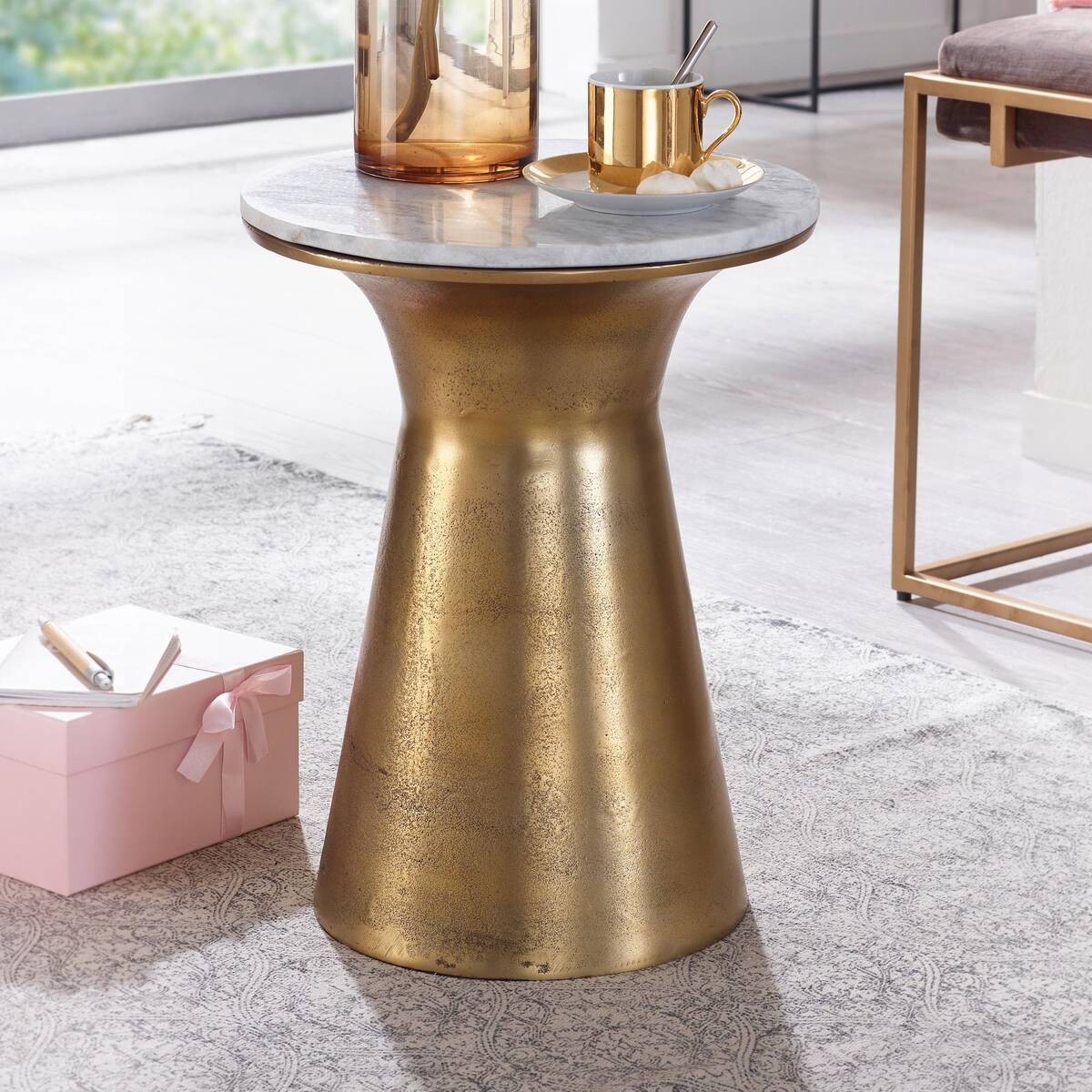 Beistelltisch gold lackiert Optik weiß Marmor Optik Aluminium Marmor B/H/T/S/D: ca. 35x45x35x1,5x35 cm