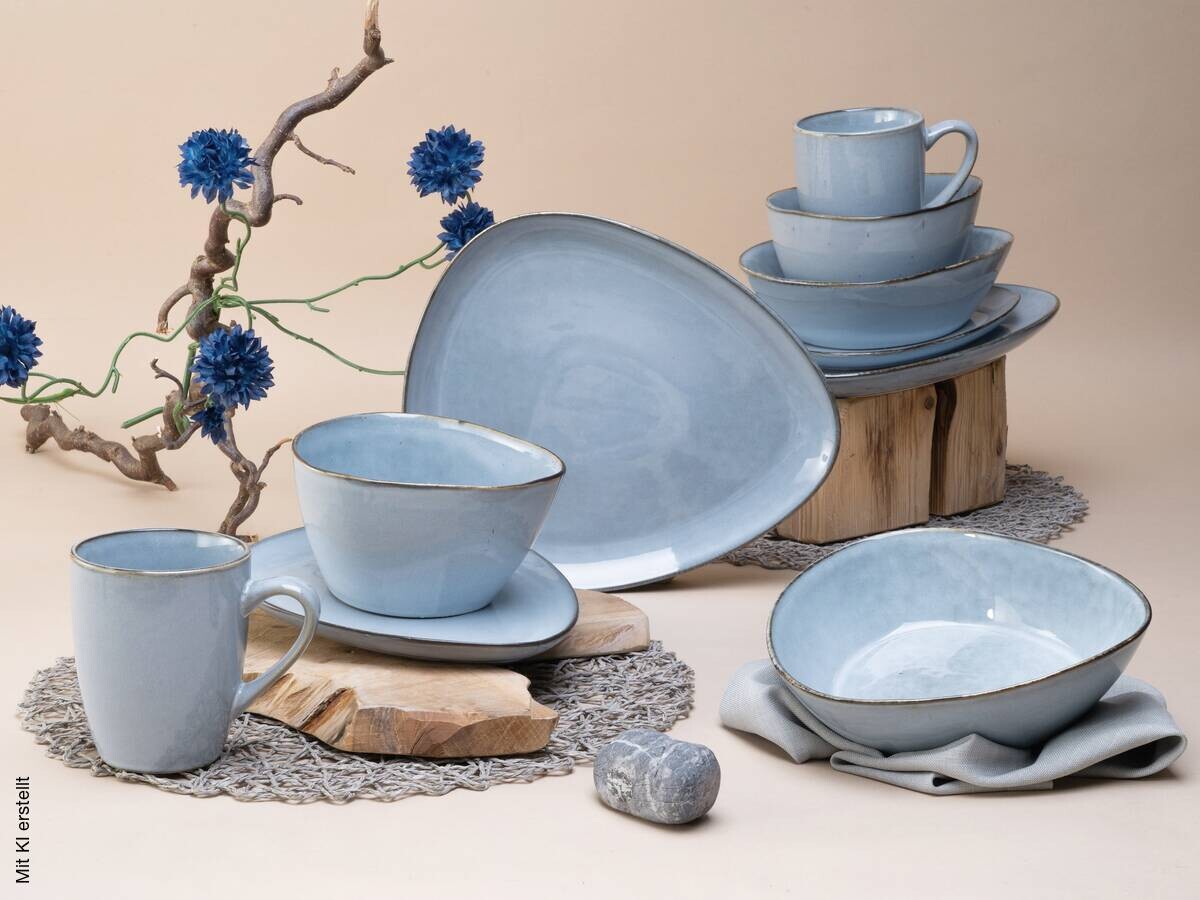 CreaTable Kombiservice Cloudy Skyblue blau Steinzeug 10 tlg.