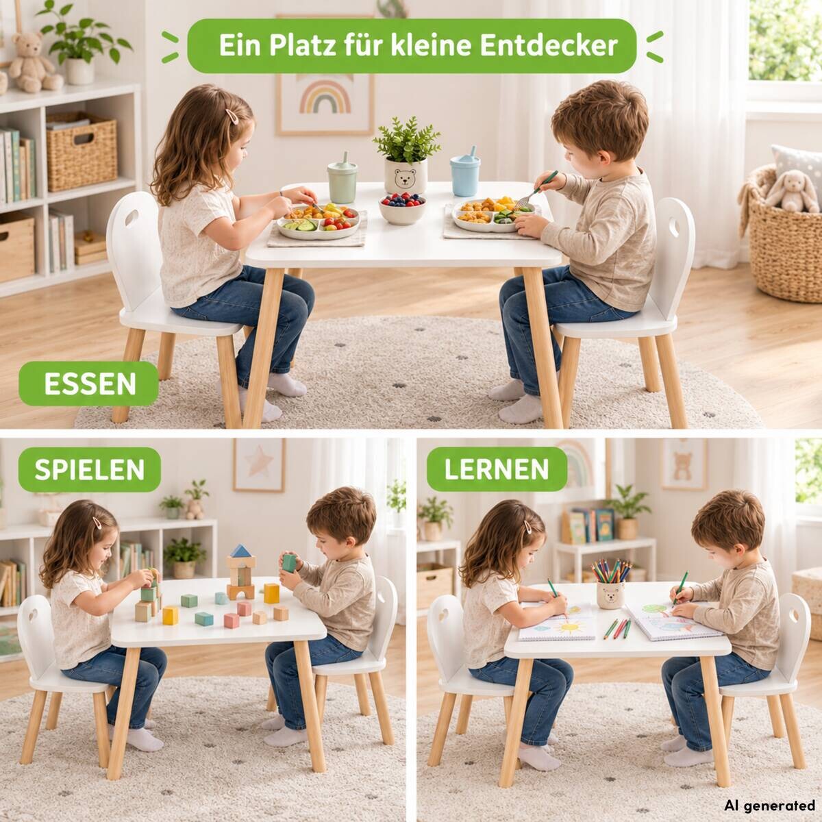 Kesper Kindertisch mit 2 Stühlen weiß Spanplatte