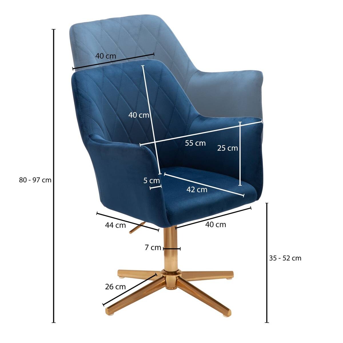 Drehstuhl blau Samt Eisen