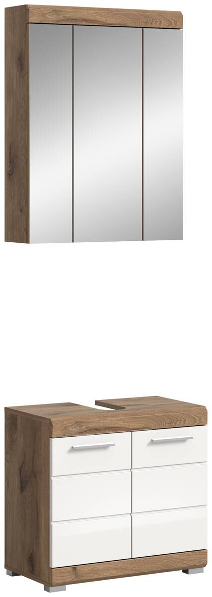 Badezimmer-Set Wave weiß Hochglanz Nox Oak Nachbildung B/H/T: ca. 60x191x34 cm
