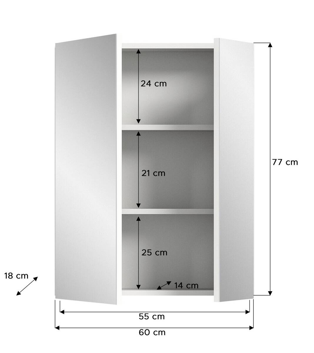 Spiegelschrank VIRA weiß B/H/T: ca. 60x77x18 cm