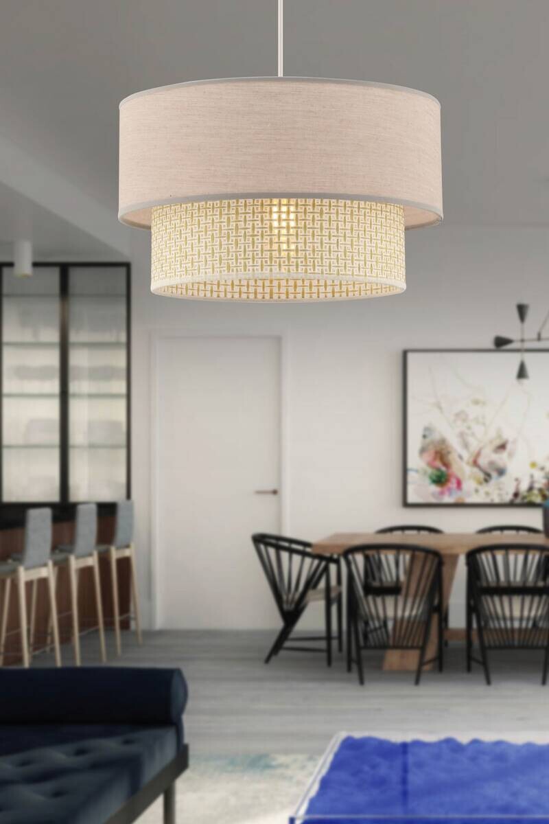 Opviq Pendelleuchte Echo beige creme Baumwolle B/H/T/L/D: ca. 30x65x30x30x30 cm E27 1 Brennstellen