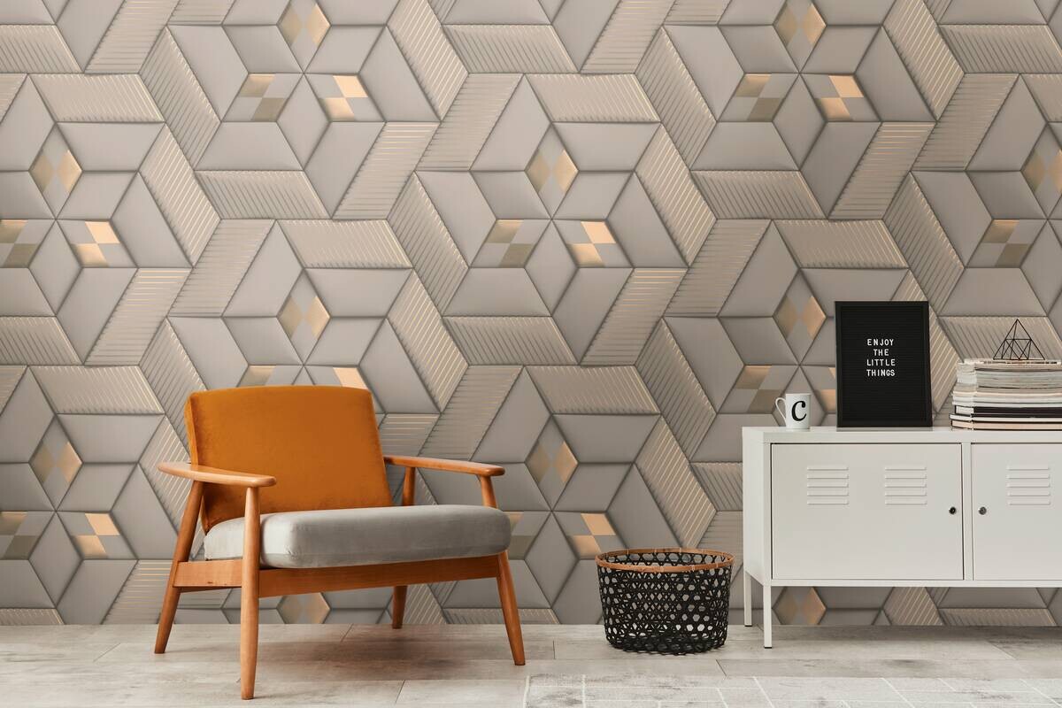 Livingwalls Fototapete 3D-Optik bronze grau taupe B/L: ca. 280x159 cm