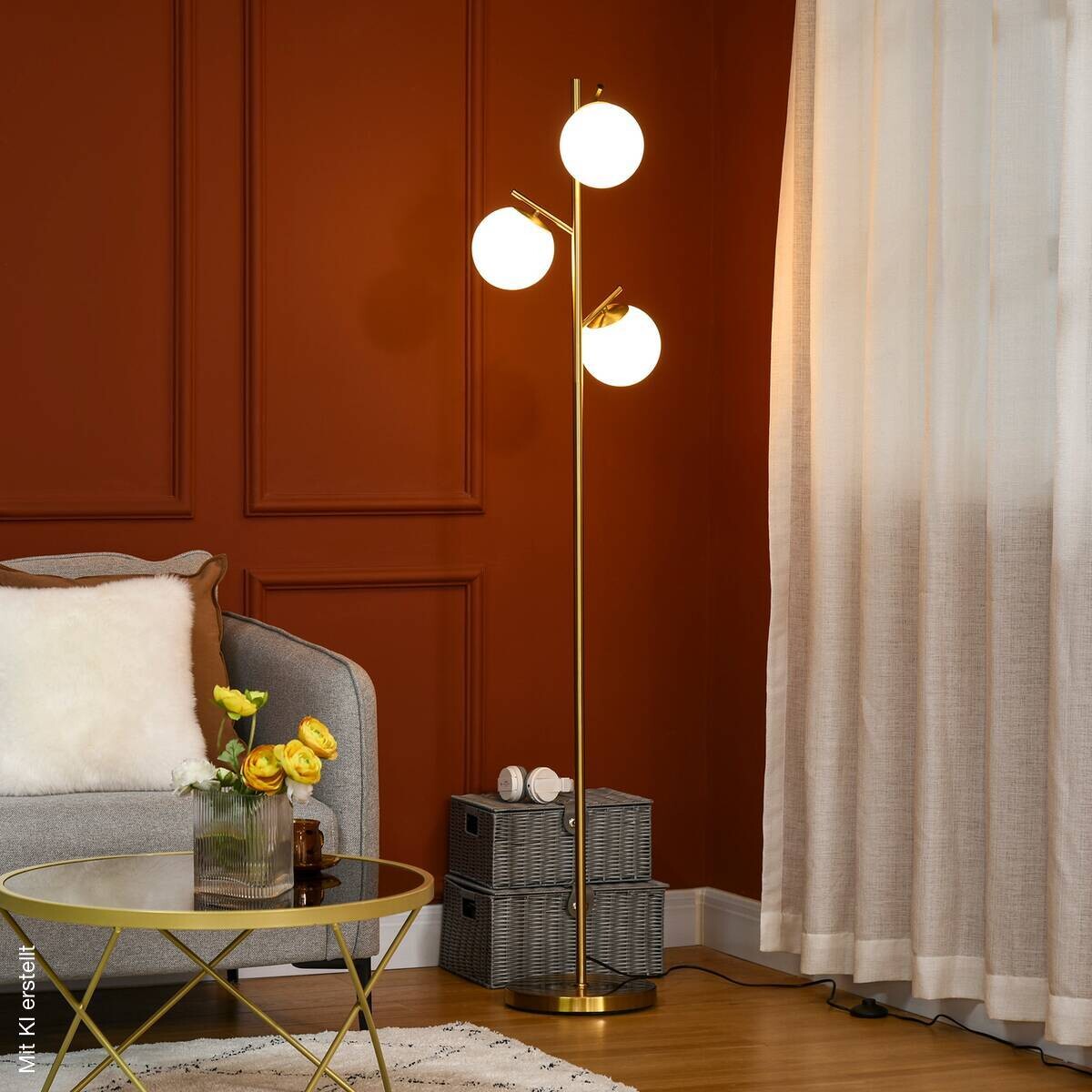 HOMCOM Stehleuchte gold Glas Metall B/H/L: ca. 27x169x27 cm E27 3 Brennstellen