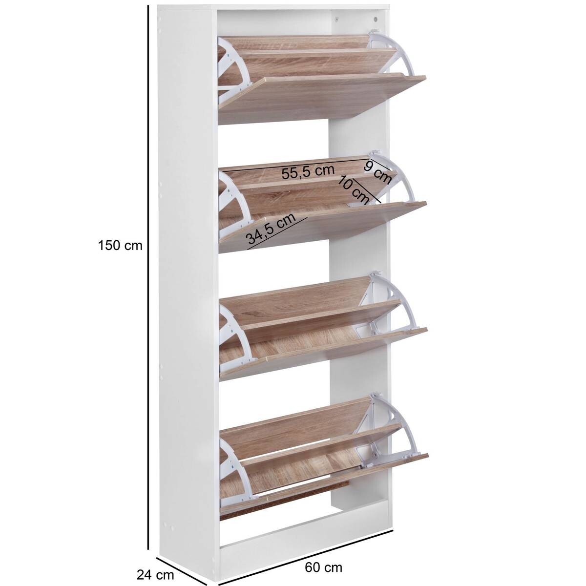 Schuhschrank Eiche Sonoma Nachbildung weiß B/H/T: ca. 60x150x24 cm