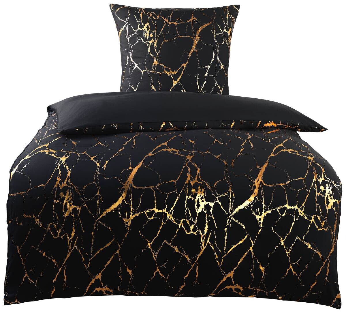 Microfaser Wende Bettwäsche gold schwarz 100% Polyester B/L: ca. 135x200 cm