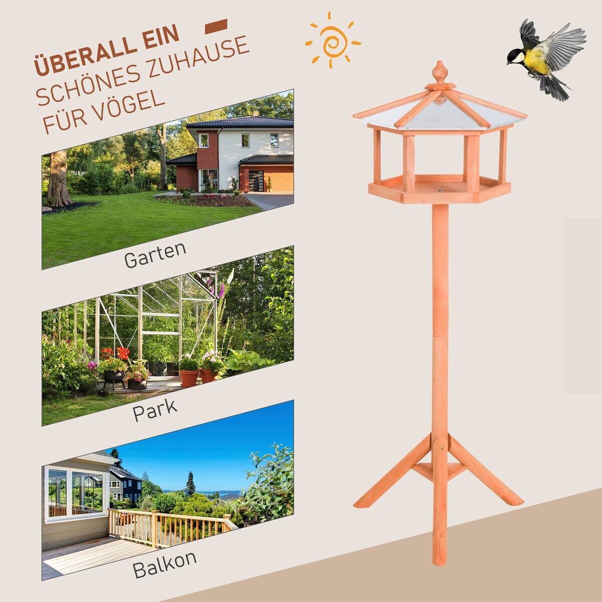 PawHut Vogelhaus braun Kiefer H/D: ca. 110x40 cm