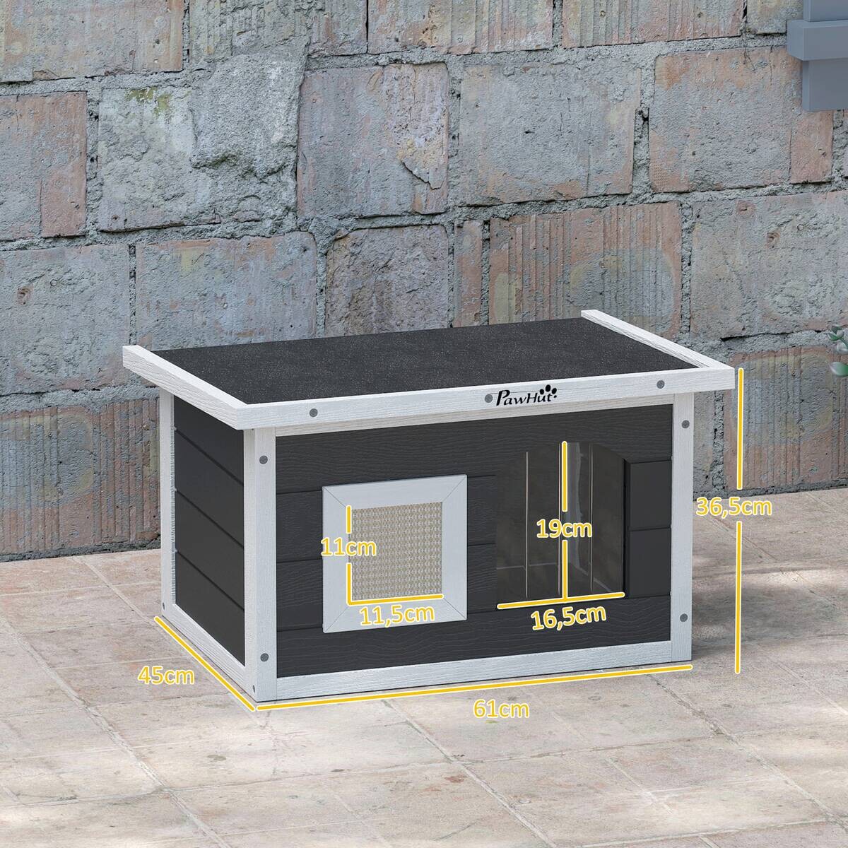 PawHut Katzenhaus grau Holz B/H/L: ca. 45x36,5x61 cm