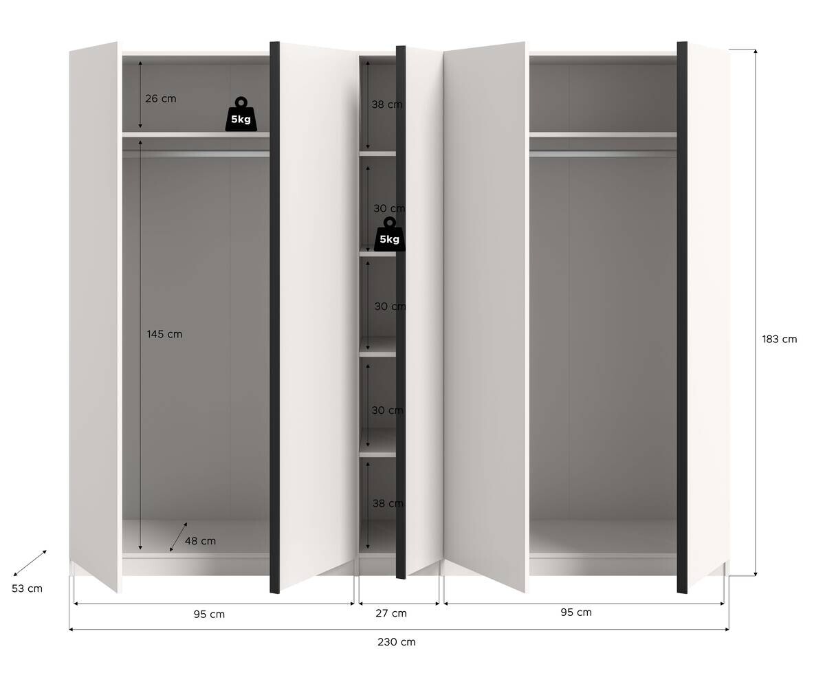 Kleiderschrank OAKLAND weiß B/H/T: ca. 230x183x53 cm