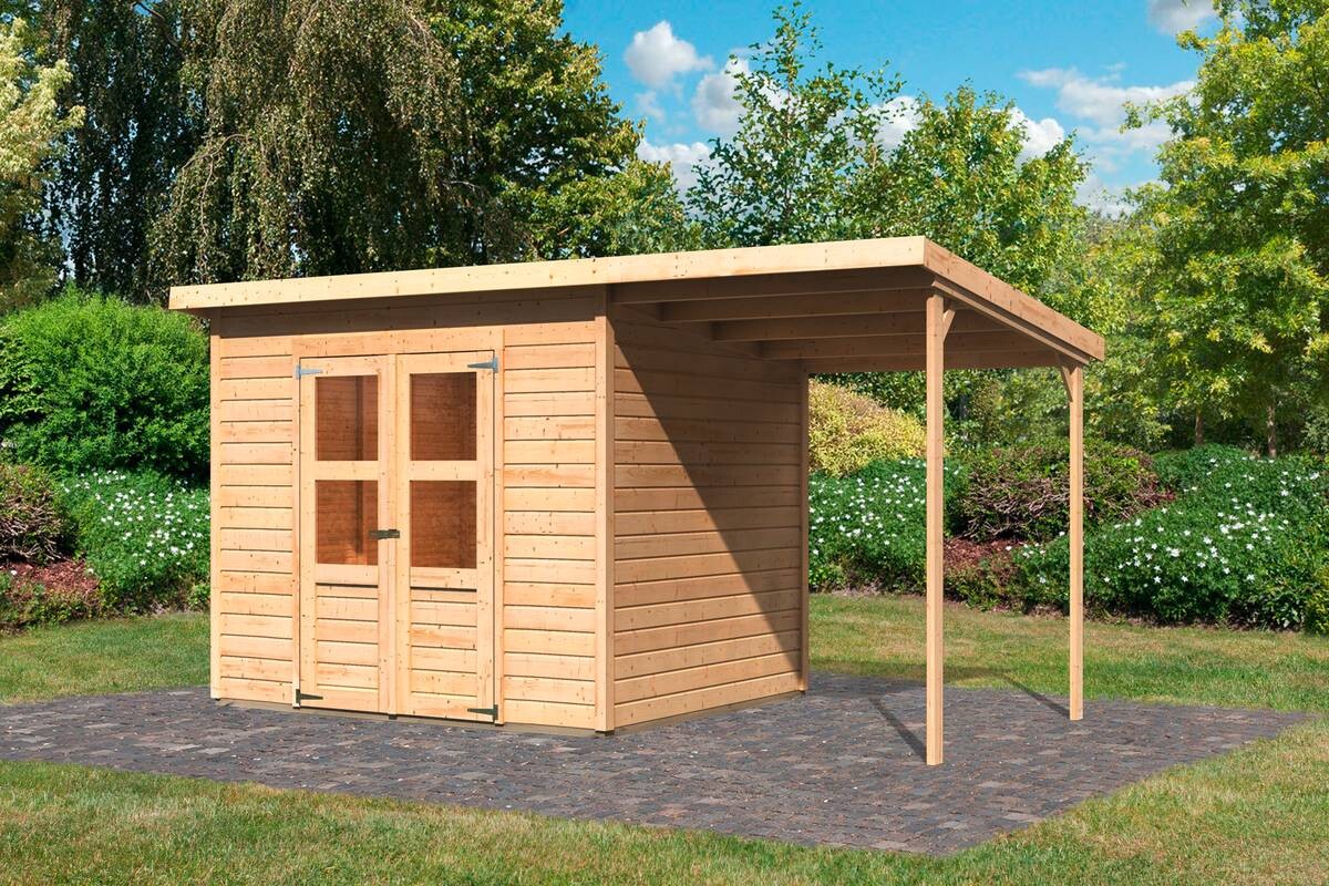 Karibu Gartenhaus Tony 2 mit Anbau natur B/H/T: ca. 242x220x214 cm