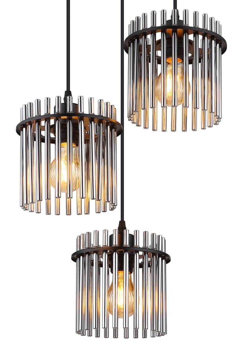 GLOBO Pendelleuchte Garley schwarz Metall B/H/L: ca. 25x120x25 cm E27 3 Brennstellen