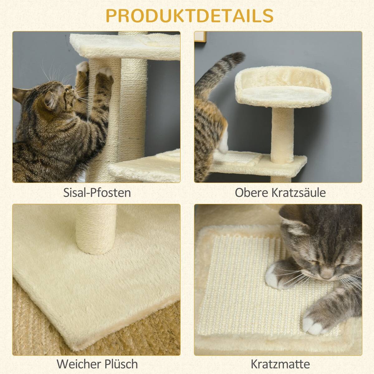 PawHut Katzenkratzbaum beige Spanplatte B/H/L: ca. 50x100x50 cm