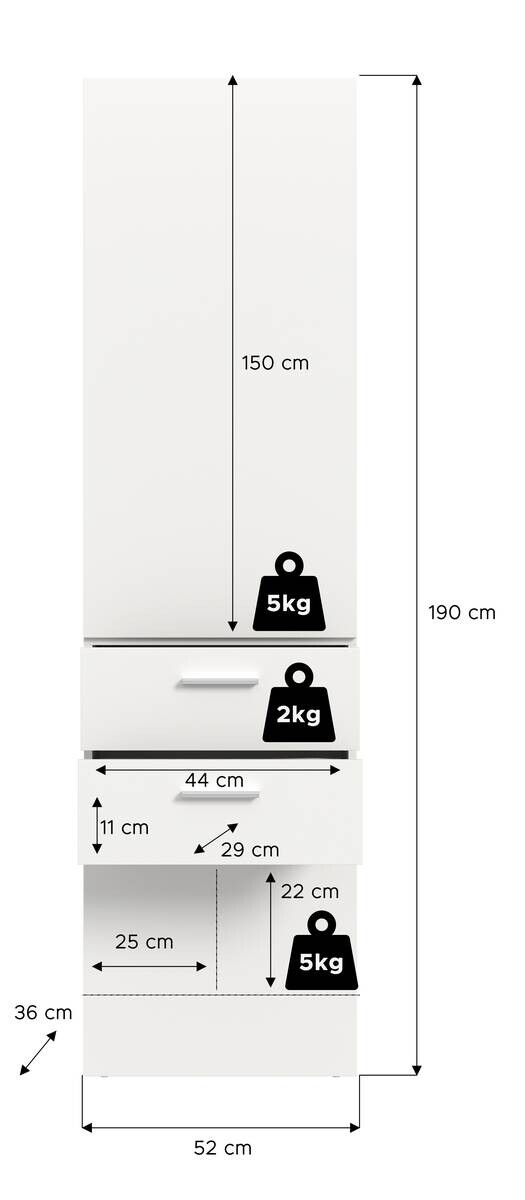 Garderobenpaneel VAGA weiß B/H/T: ca. 52x190x36 cm