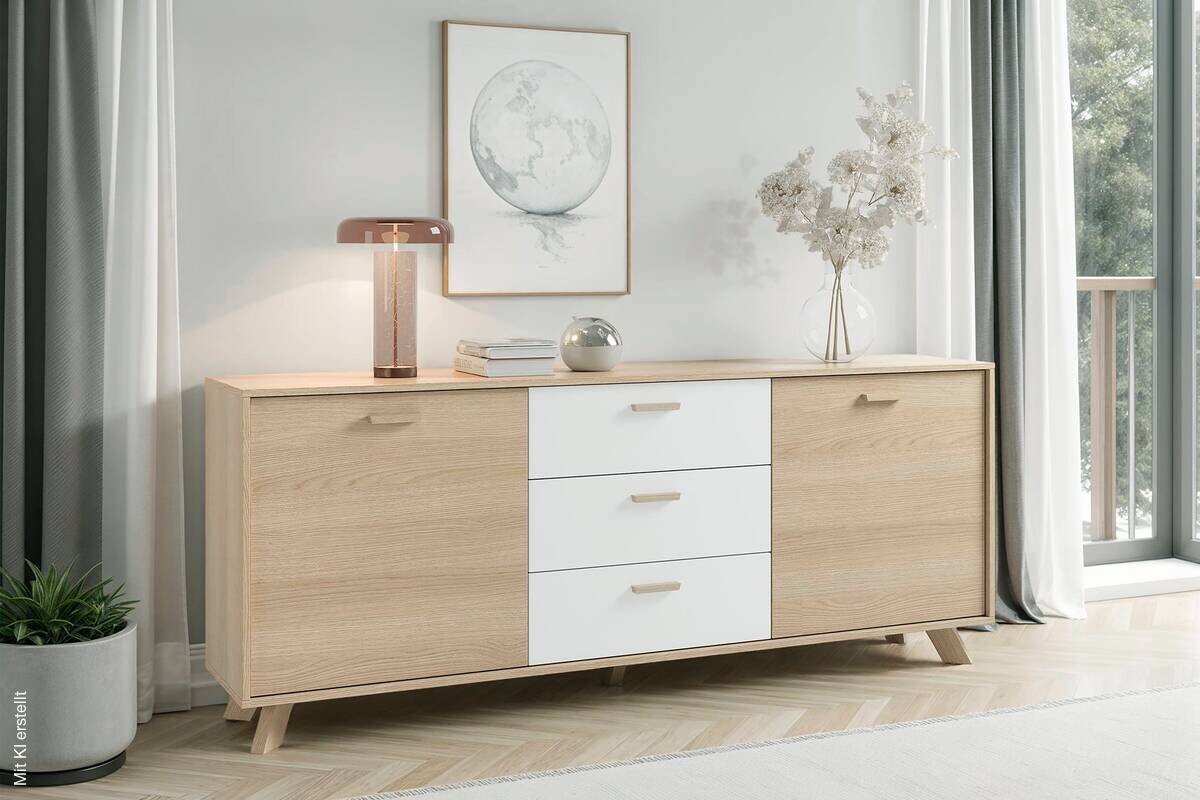 Sideboard BASTIAN Eiche weiß B/H/T: ca. 180x72,5x36,5 cm