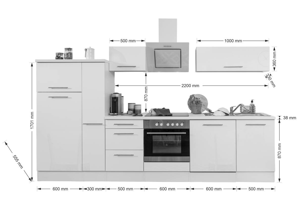 Respekta Küchenblock Amanda grau Hochglanz B/H/T: ca. 310x200x60 cm