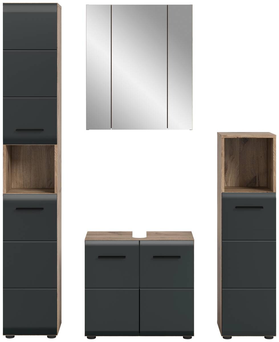 Badezimmer-Set Ice Nox Oak Nachbildung schwarz matt B/H/T: ca. 150x185x30 cm