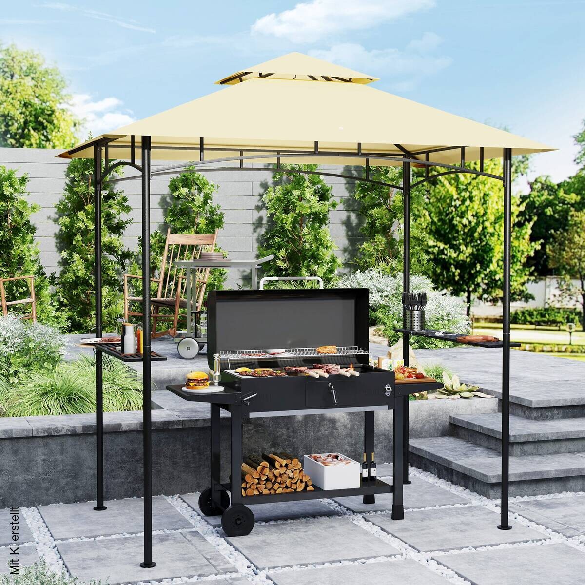 Outsunny Grillpavillon beige Metall B/H/L: ca. 150x258x240 cm