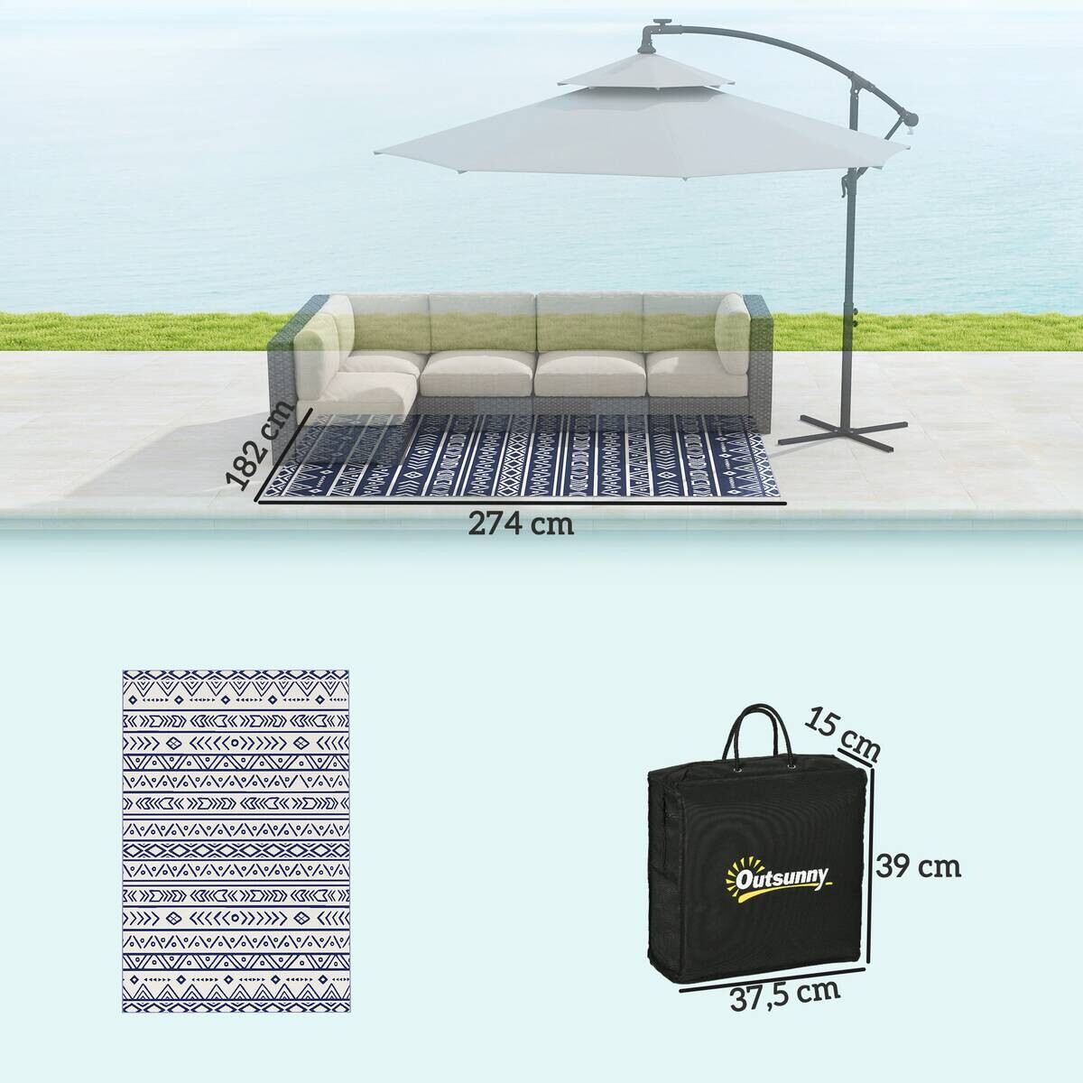 Outsunny Outdoor-Teppich blau B/H/L: ca. 274x1x182 cm