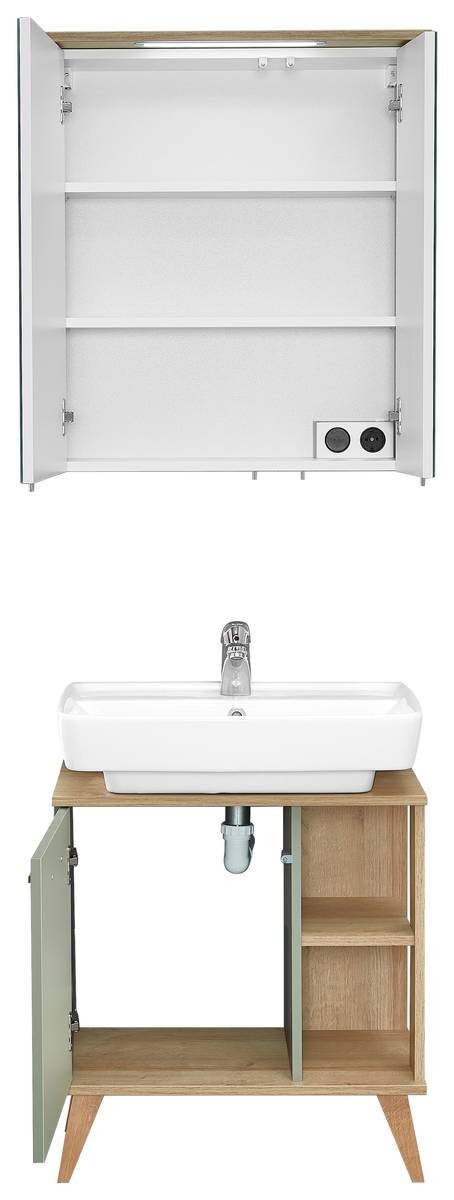 Badezimmer-Set Quickset 963 salbei Nachbildung Eiche Riviera Nachbildung B/H/T: ca. 60,5x200x33 cm