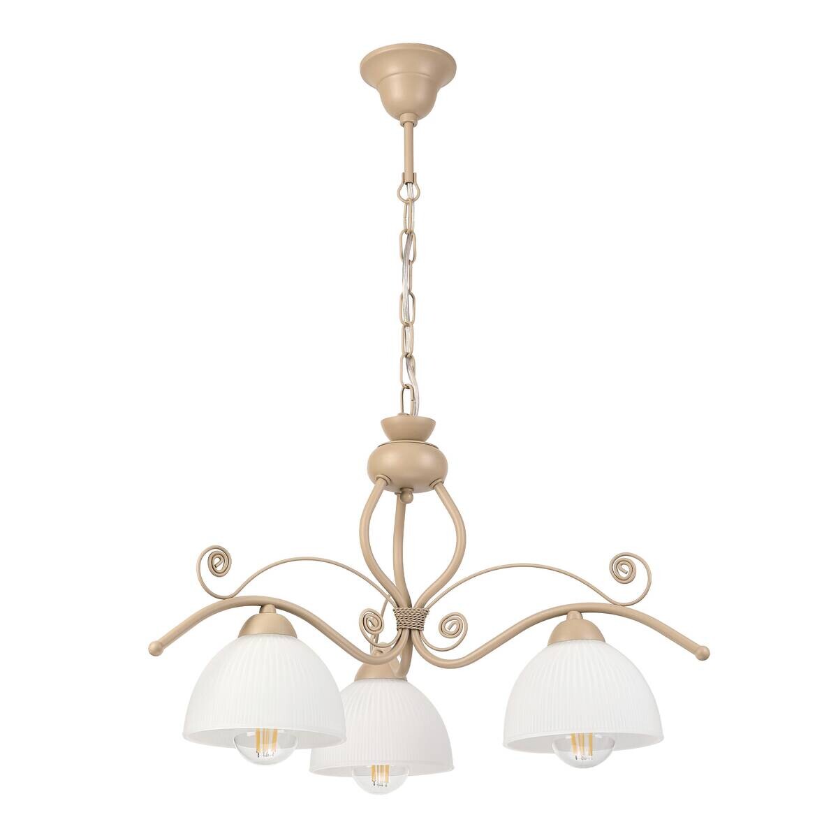 Lamkur Pendelleuchte weiß beige Stahl Glas B/H/L: ca. 41x73x41 cm E27 3 Brennstellen