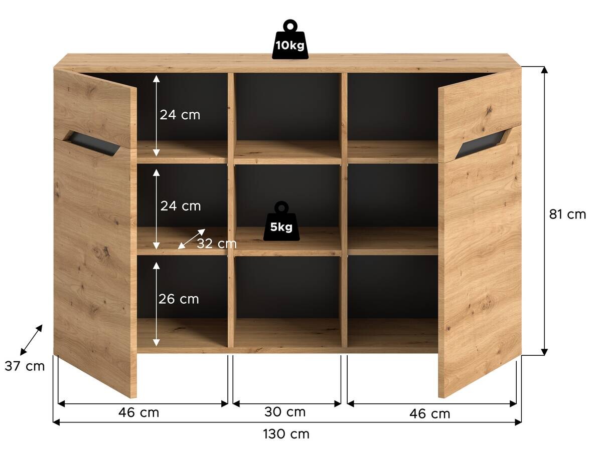 Sideboard Caserta basaltgrau Nachbildung Artisan Oak Nachbildung B/H/T: ca. 130x81x37 cm