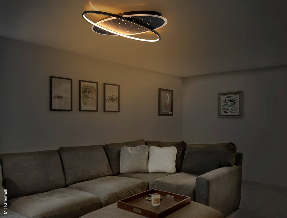 Näve Leuchten LED-Deckenleuchte schwarz Kunststoff Metall B/H/T: ca. 60x6,5x47 cm