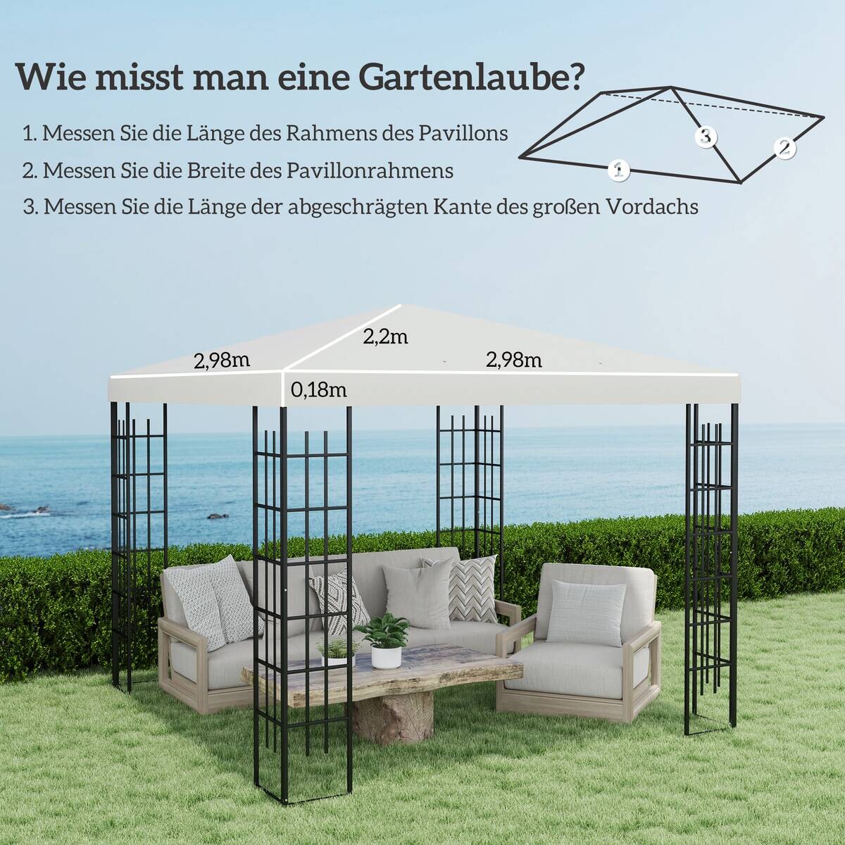 Outsunny Pavillondach hellgrau Polyester B/H/L: ca. 298x1x298 cm
