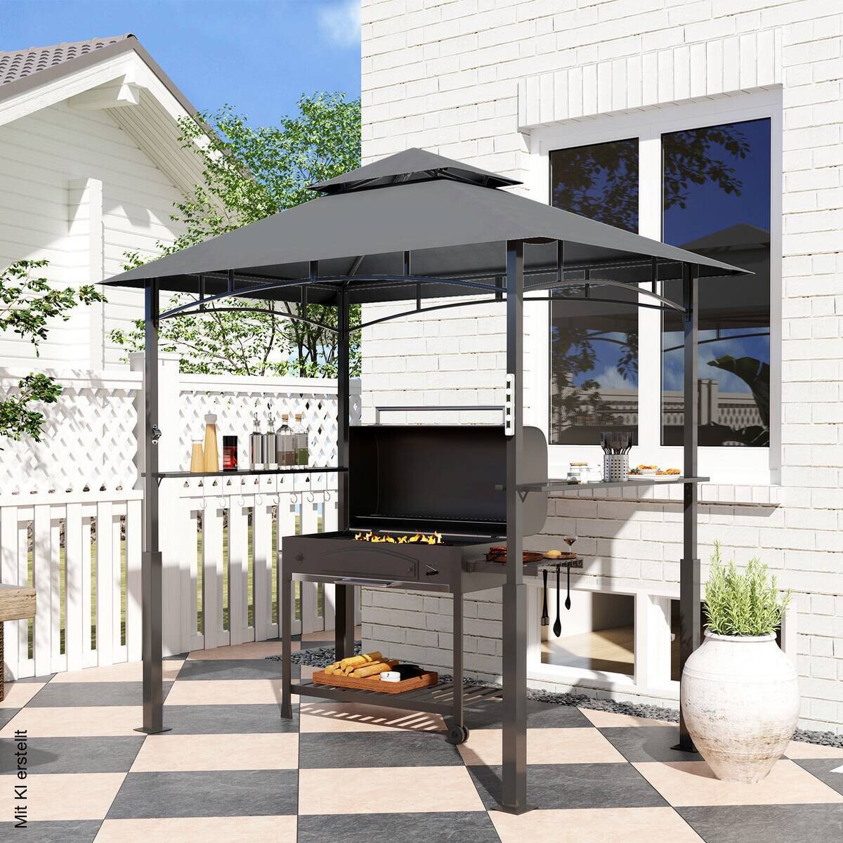 Outsunny Grillpavillon dunkelgrau Polyester B/H/L: ca. 148x248x243 cm