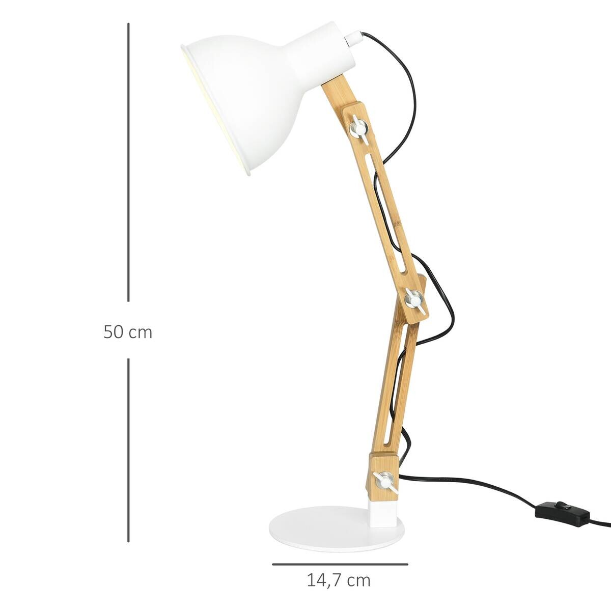 HOMCOM Schreibtischleuchte weiß Edelstahl Polypropylen Bambus B/H/L: ca. 15,5x36x50 cm E27 1 Brennstellen
