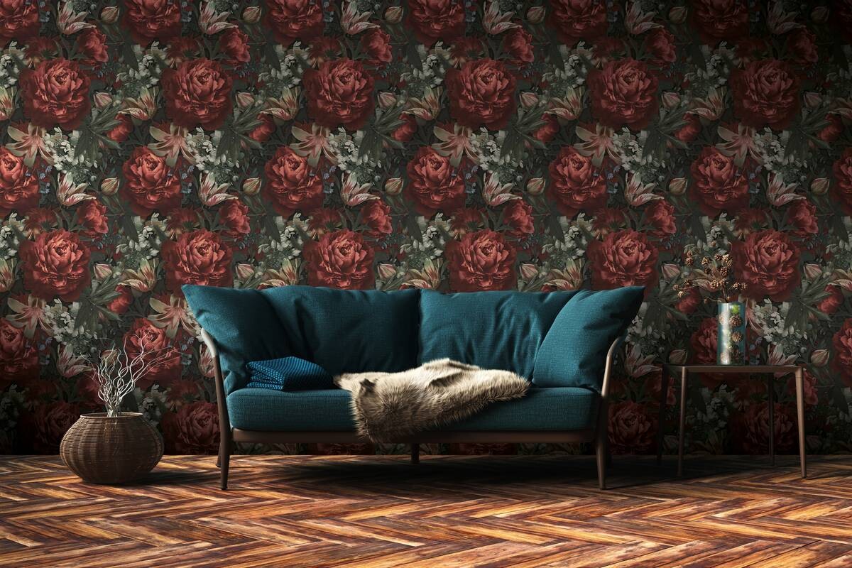 Vliestapete Floral schwarz bunt B/L: ca. 53x1005 cm