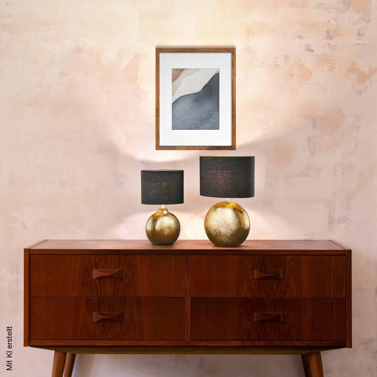 Fischer & Honsel Keramik-Tischleuchte 50556 Foro bronze schwarz Keramik Stoff E27 1 Brennstellen