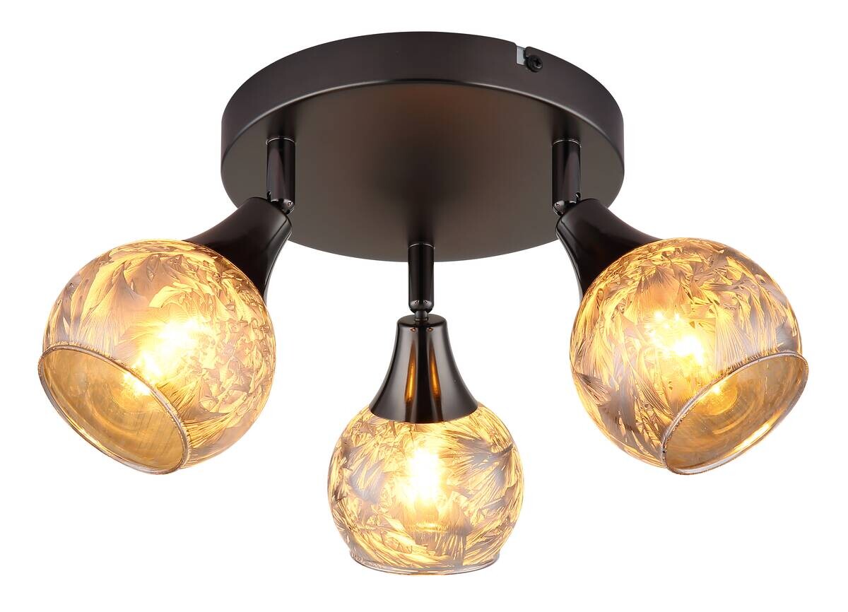 GLOBO Strahler schwarz Chrom Glas Metall B/H/L: ca. 14x22,5x23 cm E14 3 Brennstellen