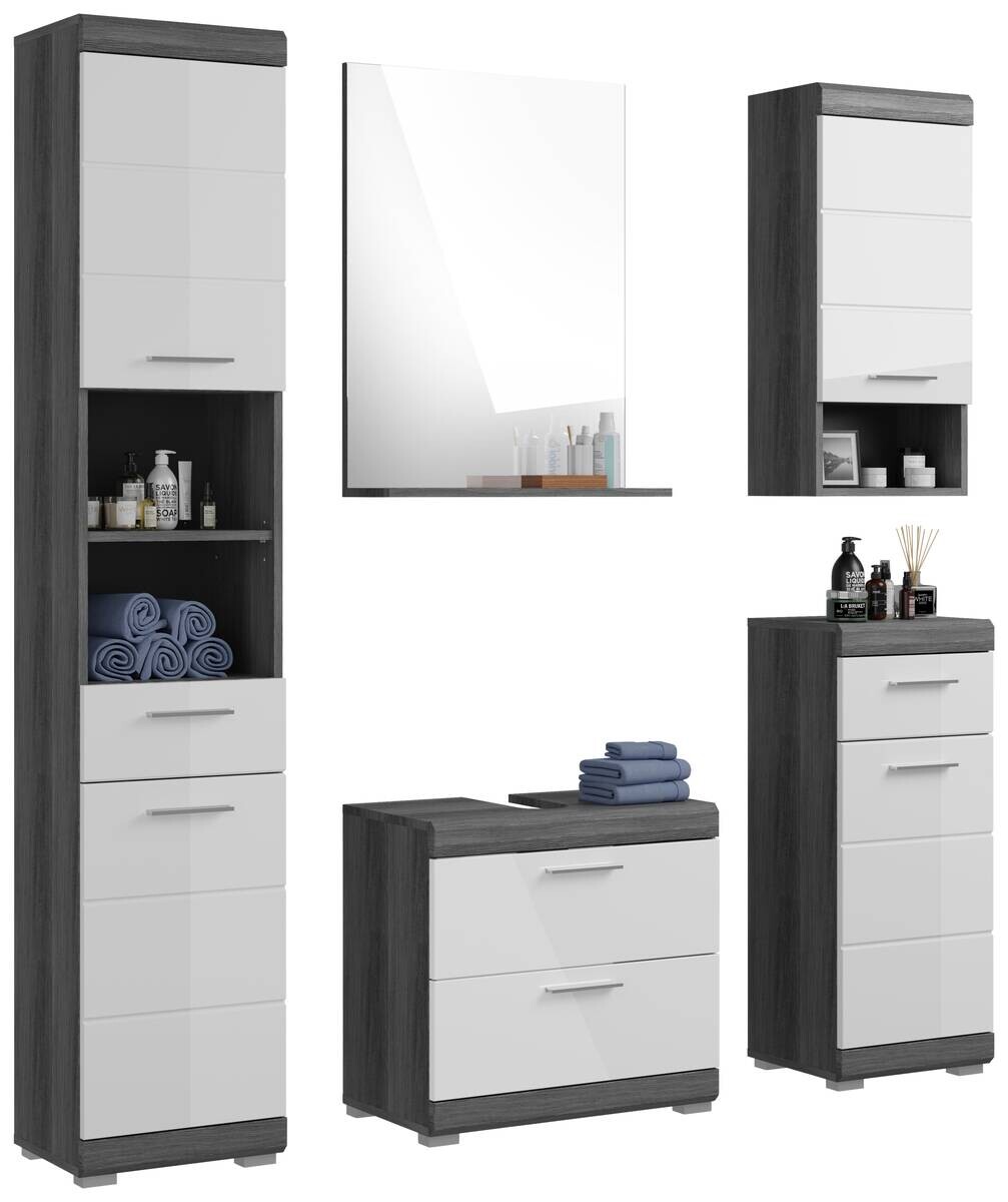 Badezimmer-Set Scout Rauchsilber Nachbildung weiß Hochglanz B/H/T: ca. 164x191x34 cm