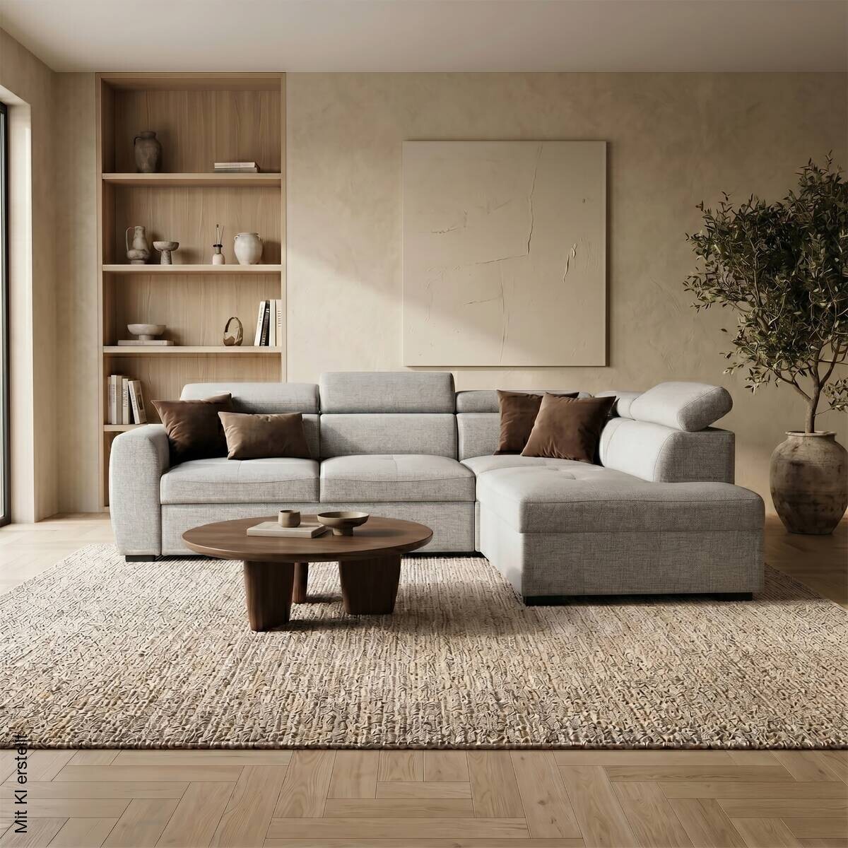 Ecksofa mit Bettfunktion hellgrau Webstoff B/H/T: ca. 245x184x87 cm