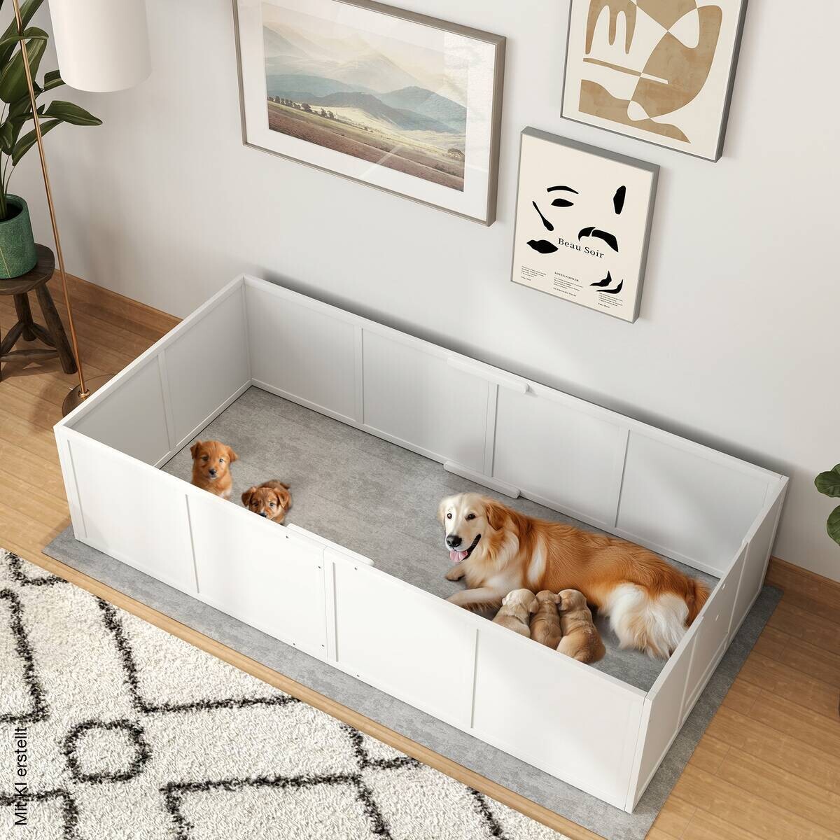 PawHut Wurfkiste für Welpen weiß MDF B/H/L: ca. 96x48x196 cm